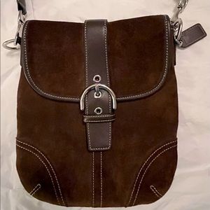 Coach brown suede shoulder or crossbody